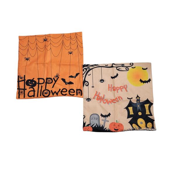 Happy Halloween Burlap Canvas Pillow Covers Set - Picture 1 of 3